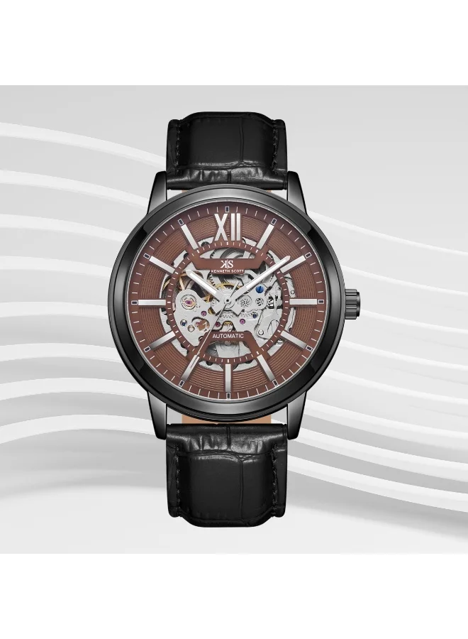 KENNETH SCOTT Men's Leather  Automatic  Watch K24323-BLBH - 43.5 mm