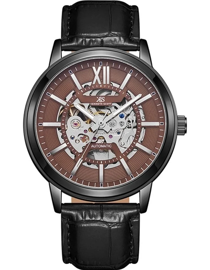 KENNETH SCOTT Men's Leather  Automatic  Watch K24323-BLBH - 43.5 mm