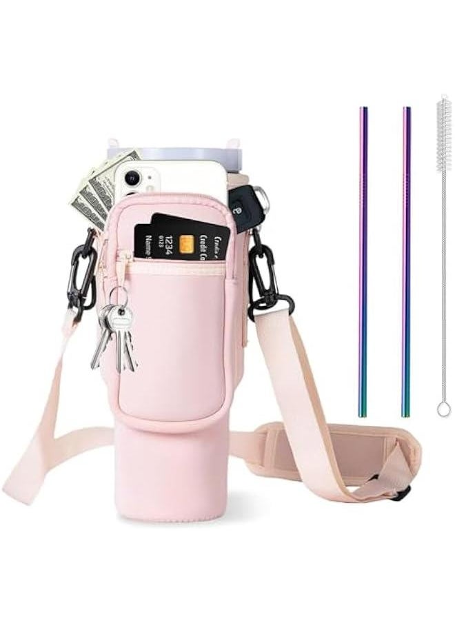 Generic Sport Water Bottle Bag with Adjsutable Strap Bottle Pouch Holder Sleeve for Stanley 40oz Tumbler with Handle for Men/Women Walking Hiking Camping Gym  - Image 1