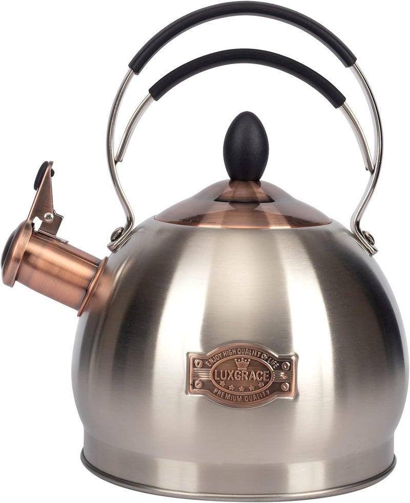 LUXGRACE Whistling Tea Kettle Stainless Steel Teapot, Teakettle for Stovetop Induction Stove Top, Fast Boiling Heat Water Tea Pot 2.6 Quart - Image 1