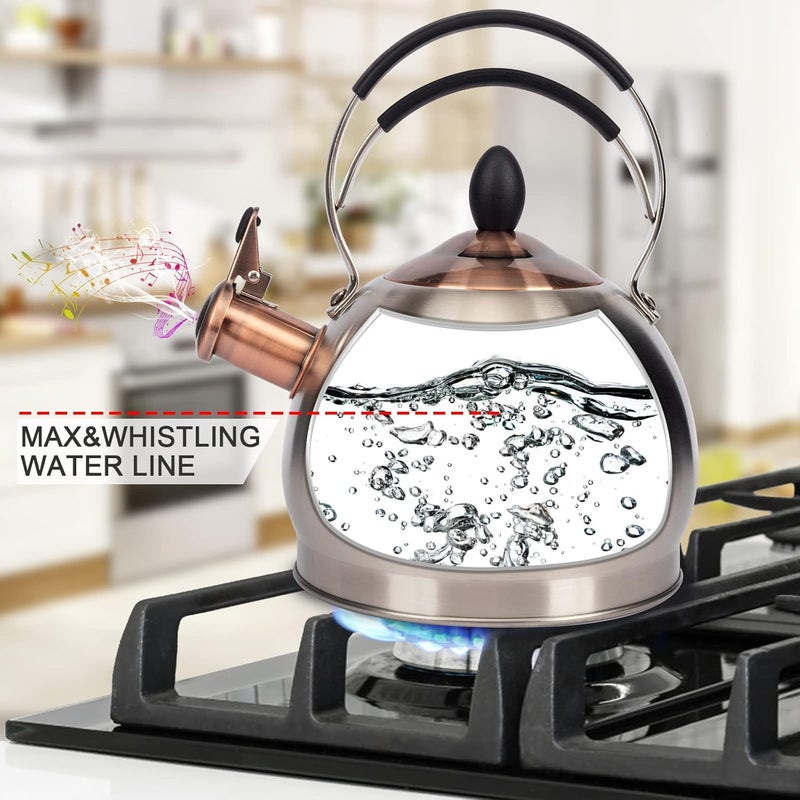LUXGRACE Whistling Tea Kettle Stainless Steel Teapot, Teakettle for Stovetop Induction Stove Top, Fast Boiling Heat Water Tea Pot 2.6 Quart - Image 4