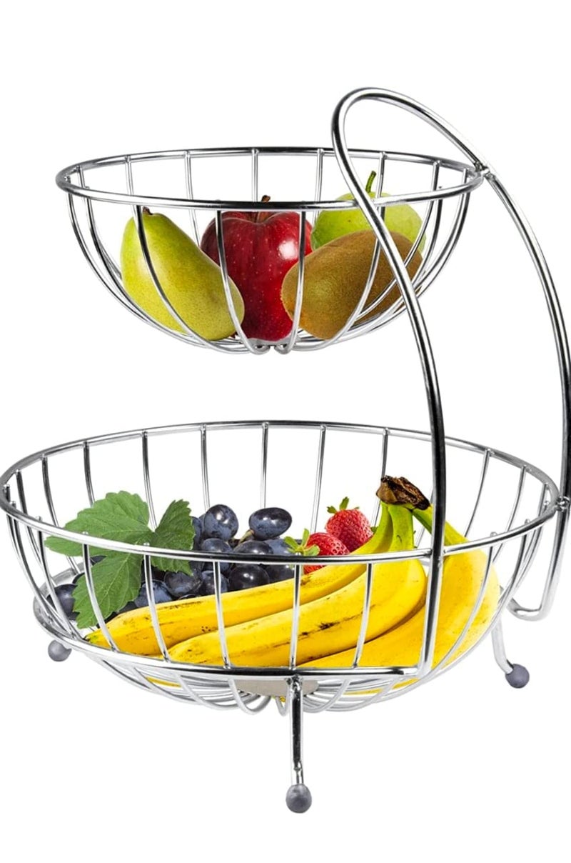 VISHVA Stainless Steel 2Tier Fruit Vegetable Basket for Dining TableKitchen Countertop