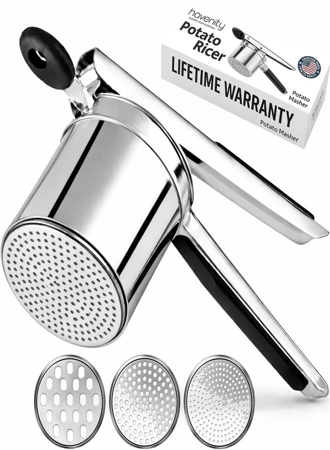Havenity Large 15oz Potato Ricer with 3 Discs - Heavy Duty Stainless Steel Potato Masher and Ricer for Mashed Potatoes | Non Slip Baby Food Squeezer, Kitchen Gadget Tool for Food Press & Food Mill - Image 1