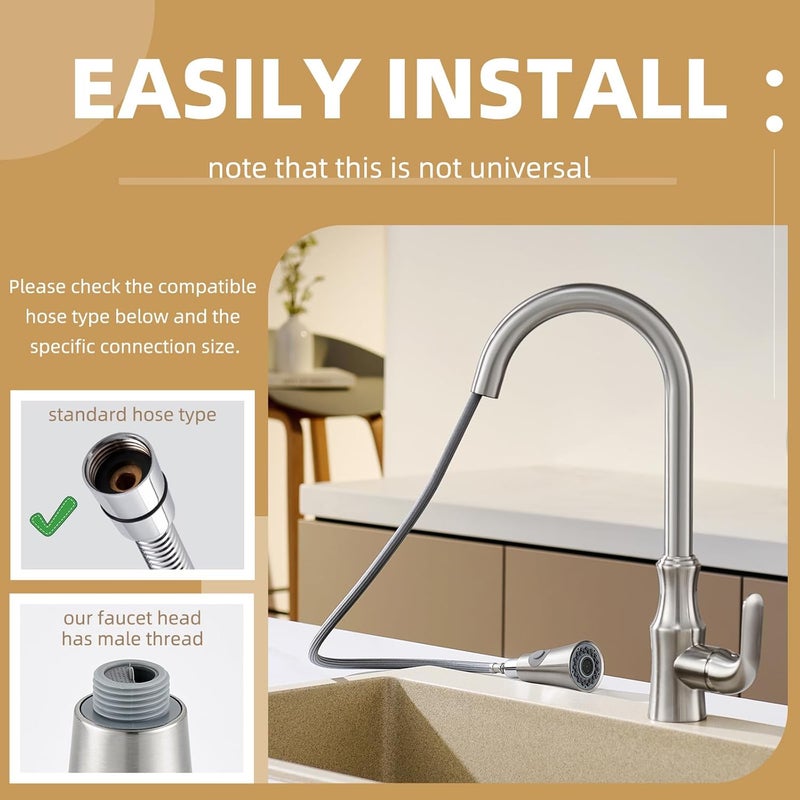 Angle Simple Kitchen Faucet Head Replacement, Sink Sprayer Attachment, Stream and Spray Mode, Brushed Nickel - Image 5