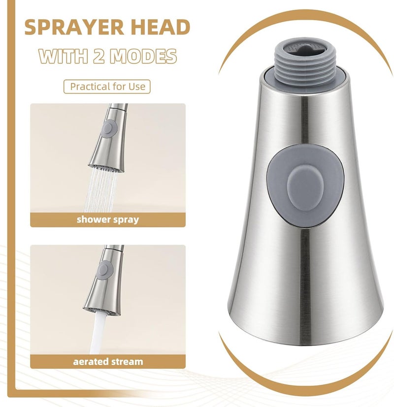 Angle Simple Kitchen Faucet Head Replacement, Sink Sprayer Attachment, Stream and Spray Mode, Brushed Nickel - Image 3