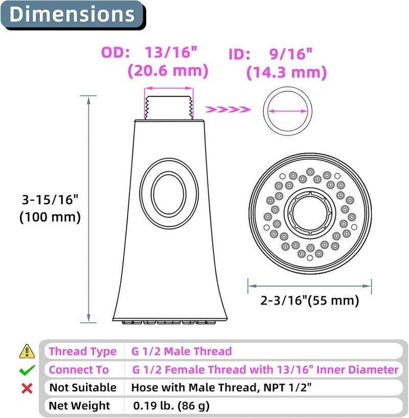 Angle Simple Kitchen Faucet Head Replacement, Sink Sprayer Attachment, Stream and Spray Mode, Brushed Nickel - Image 2