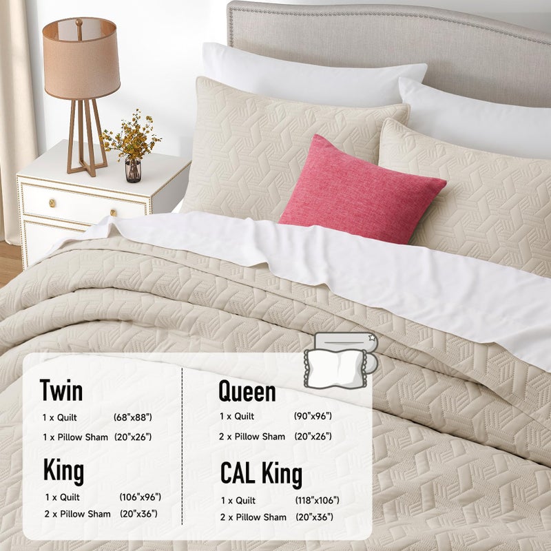 Lavsiry Twin Size Beige Quilt Bedding Set  Summer Lightweight Basket Pattern Bedspread & Coverlet  Soft Microfiber Thin Comforter Set for All Seasons - 2 Piece(1 Quilt  1 Pillow Sham) - Image 5