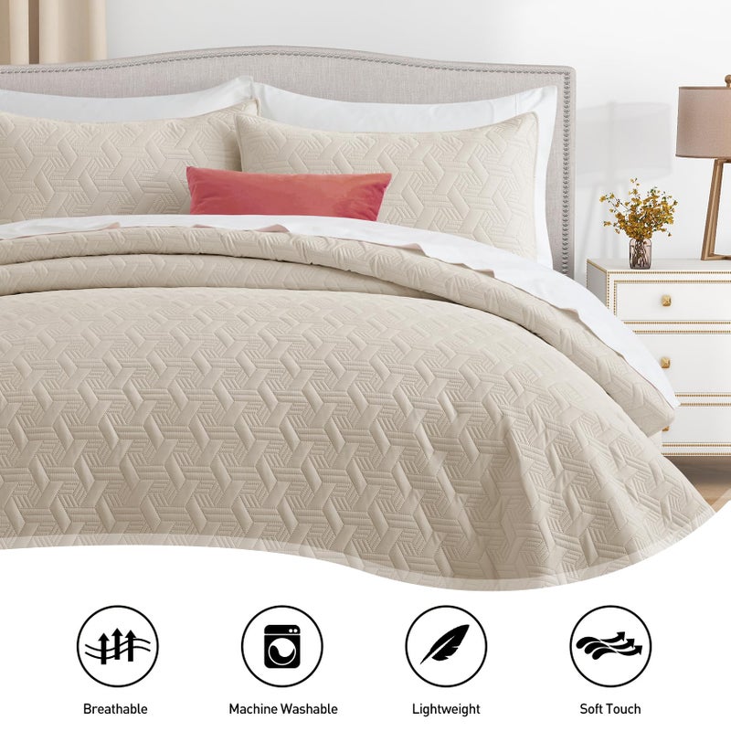 Lavsiry Twin Size Beige Quilt Bedding Set  Summer Lightweight Basket Pattern Bedspread & Coverlet  Soft Microfiber Thin Comforter Set for All Seasons - 2 Piece(1 Quilt  1 Pillow Sham) - Image 3