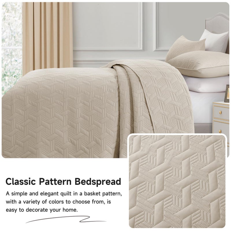 Lavsiry Twin Size Beige Quilt Bedding Set  Summer Lightweight Basket Pattern Bedspread & Coverlet  Soft Microfiber Thin Comforter Set for All Seasons - 2 Piece(1 Quilt  1 Pillow Sham) - Image 4