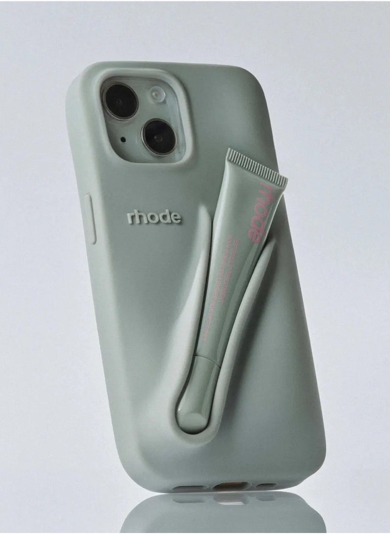 rhode - Lip Gloss Phone Case with Lip Tint, For iPhone Case Liquid Silicone Camera Protection Lipstick Lip Glaze Phone Case for iPhone 13 Pro (Grey) - Image 1