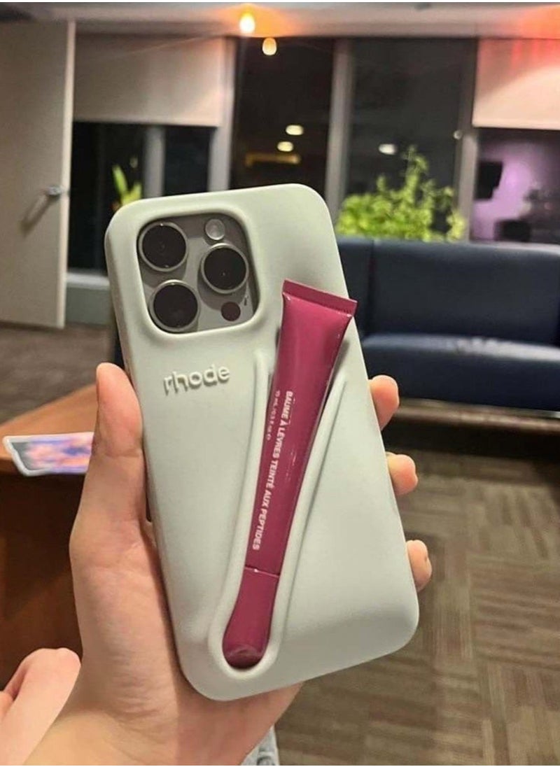 rhode - Lip Gloss Phone Case with Lip Tint, For iPhone Case Liquid Silicone Camera Protection Lipstick Lip Glaze Phone Case for iPhone 13 Pro (Grey) - Image 1