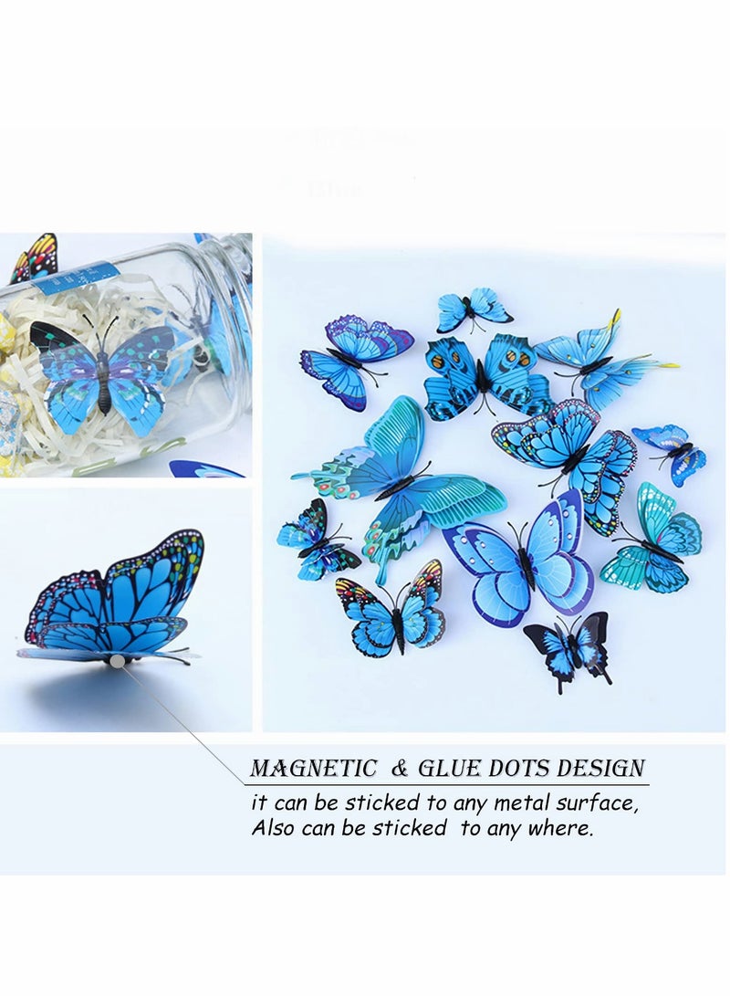 Zikra Butterfly Wall Sticker, Magnetic 3D Butterfly Mural Decal, Removable Decorative Wall Sticker for Kids Room Bedroom Living Room Office Party Decoration (12pcs, Blue) - Image 2