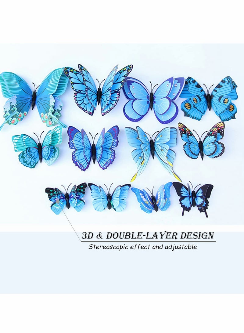 Zikra Butterfly Wall Sticker, Magnetic 3D Butterfly Mural Decal, Removable Decorative Wall Sticker for Kids Room Bedroom Living Room Office Party Decoration (12pcs, Blue) - Image 3