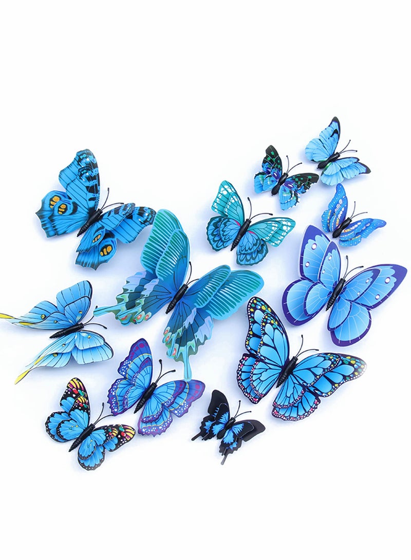 Zikra Butterfly Wall Sticker, Magnetic 3D Butterfly Mural Decal, Removable Decorative Wall Sticker for Kids Room Bedroom Living Room Office Party Decoration (12pcs, Blue) - Image 1