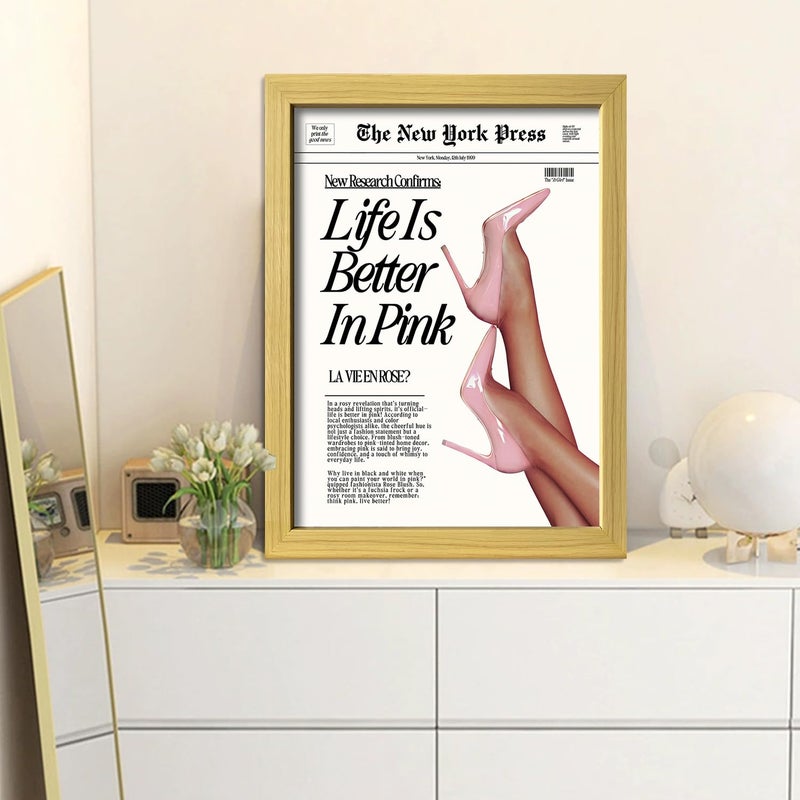 Melpa Art Framed Baby Pink Wall Art Canvas Print Poster for Room Aesthetic Girly Wall Art Trendy News Artwork Woman Bedroom Apartment Decor - Image 5