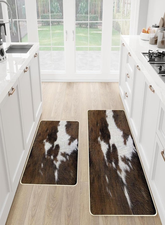 TOMWISH Cow Print Rug,Cowhide Kitchen Mat Kitchen Mats for Floor 2 Piece Christmas Farmhouse Western Cow Front of Sink Non Skid for Floor Runner Rug Accessories 17"X47"+17"X27" - Image 1