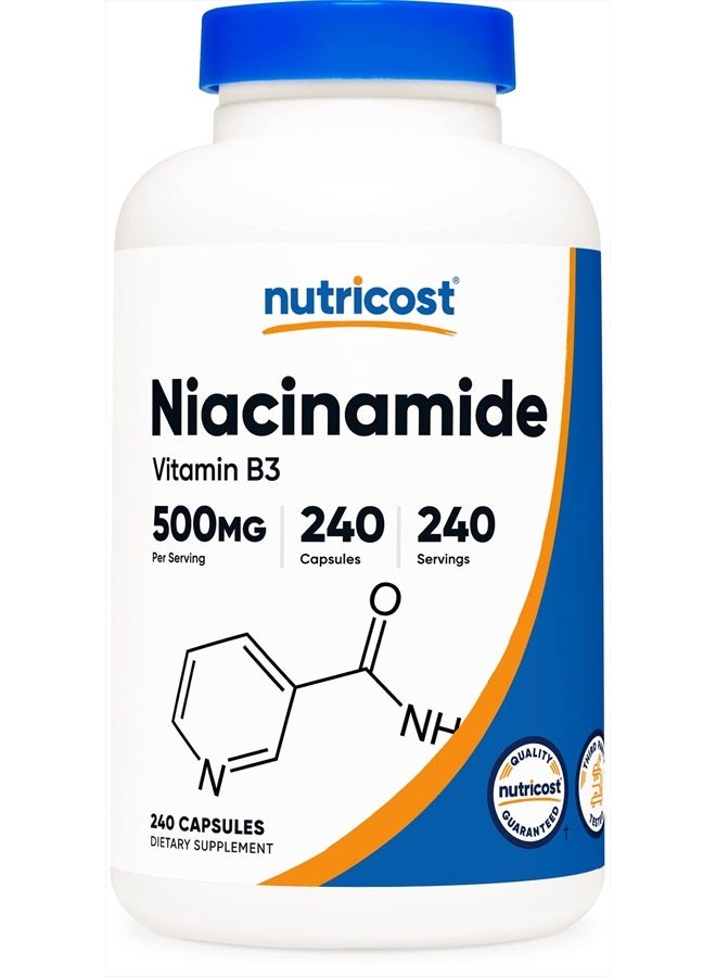 Nutricost Niacinamide (Vitamin B3) 500mg, 240 Capsules - Non-GMO, Gluten Free, Flush Free Vitamin B3 - Image 1