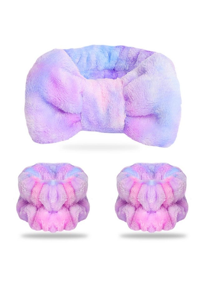 WSYUB Spa Headband And Matching Wrist Bands For Washing Face Fuzzy Skincare Bow Headbands Soft Facial Makeup Head Bands Shower Hair Sleepover Party Supplies - Image 1