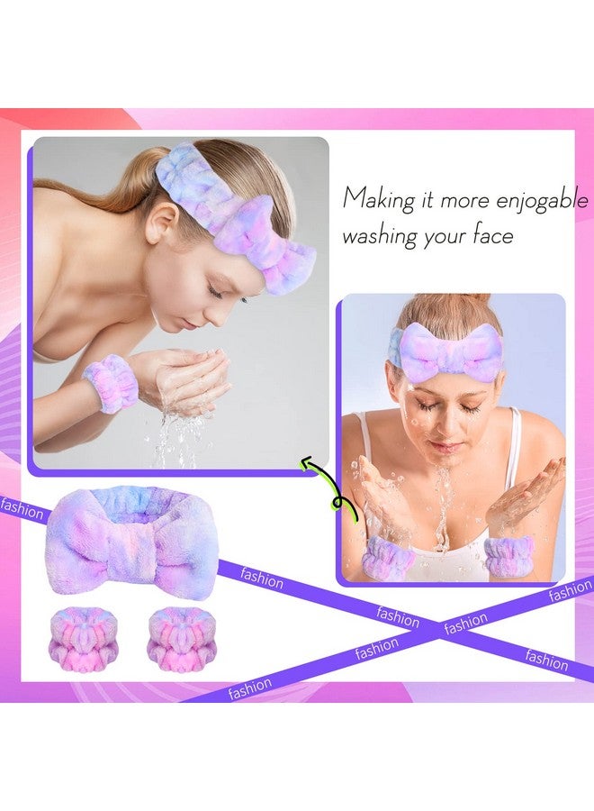WSYUB Spa Headband And Matching Wrist Bands For Washing Face Fuzzy Skincare Bow Headbands Soft Facial Makeup Head Bands Shower Hair Sleepover Party Supplies - Image 3