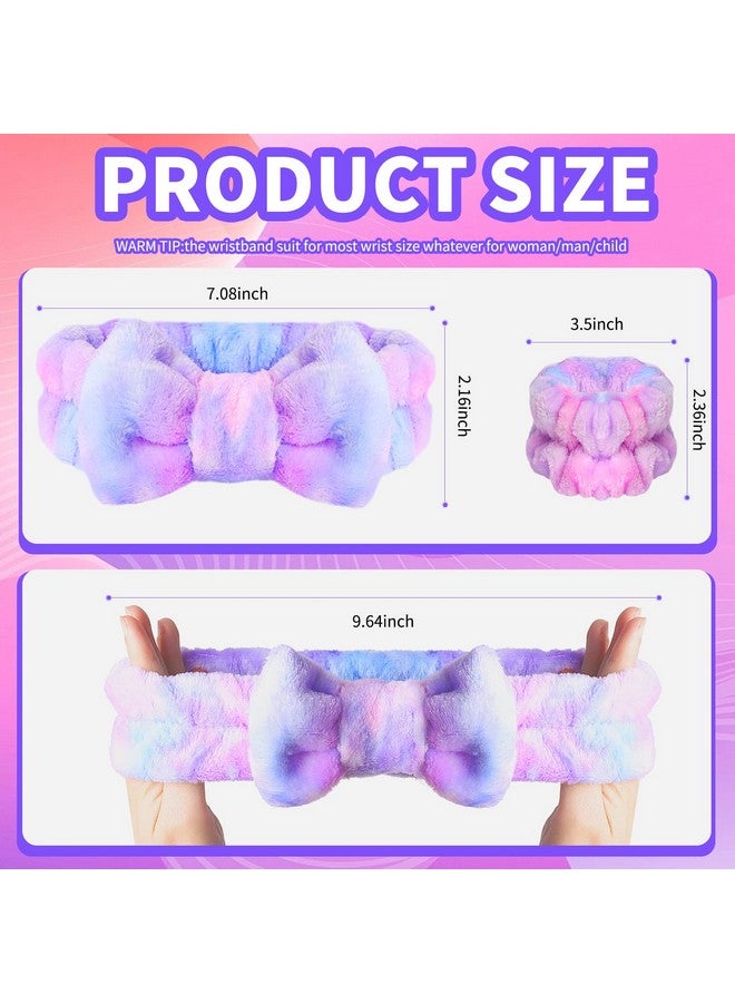 WSYUB Spa Headband And Matching Wrist Bands For Washing Face Fuzzy Skincare Bow Headbands Soft Facial Makeup Head Bands Shower Hair Sleepover Party Supplies - Image 2