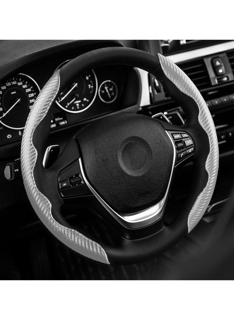 Generic Universal Fit Carbon Fiber Steering Wheel Cover – Non-Slip and Safe for Men & Women, Grey – Premium Car Interior Accessory for Enhanced Grip and Style - Image 1