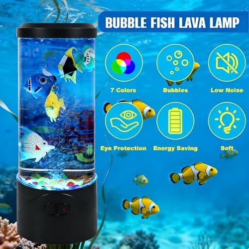 Toycol Bubble Fish Lamp,Artificial Aquarium Lamp with 7-Color Changing,Sensory Bubble Tube Light with 6 Fake Fish Moving,Mood Night Light,Great Gift for Kids & Adults,Decor for Home Office Bedroom - Image 2