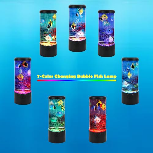 Toycol Bubble Fish Lamp,Artificial Aquarium Lamp with 7-Color Changing,Sensory Bubble Tube Light with 6 Fake Fish Moving,Mood Night Light,Great Gift for Kids & Adults,Decor for Home Office Bedroom - Image 3