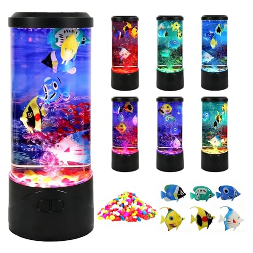 Toycol Bubble Fish Lamp,Artificial Aquarium Lamp with 7-Color Changing,Sensory Bubble Tube Light with 6 Fake Fish Moving,Mood Night Light,Great Gift for Kids & Adults,Decor for Home Office Bedroom - Image 1