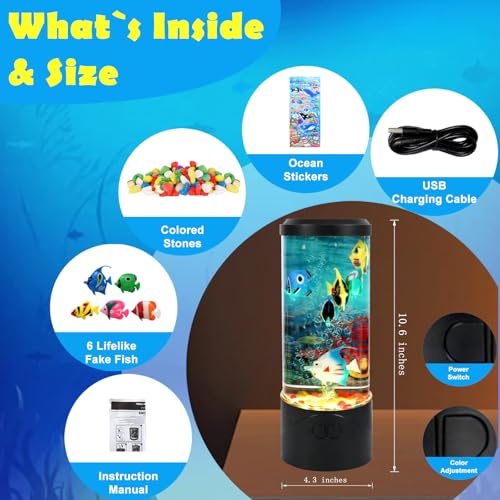 Toycol Bubble Fish Lamp,Artificial Aquarium Lamp with 7-Color Changing,Sensory Bubble Tube Light with 6 Fake Fish Moving,Mood Night Light,Great Gift for Kids & Adults,Decor for Home Office Bedroom - Image 5