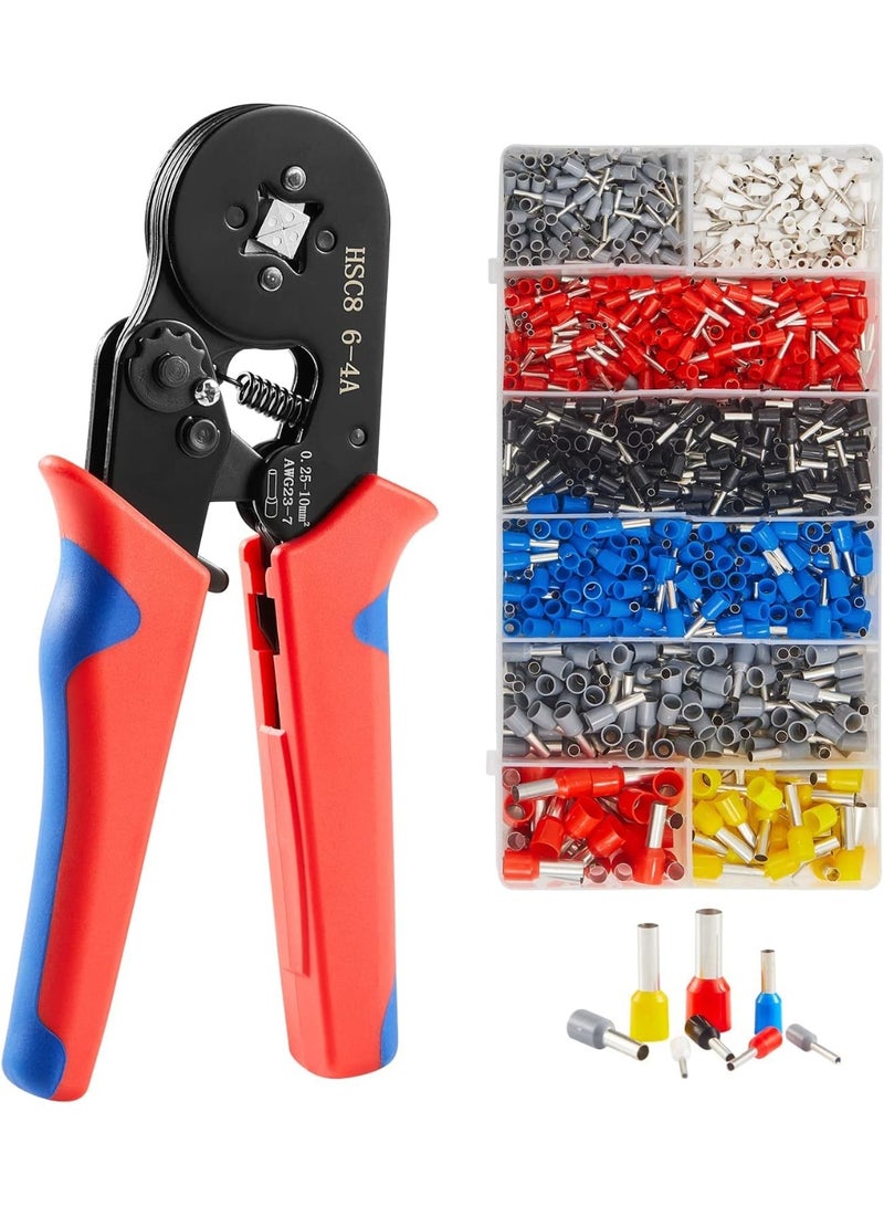 Relex Ferrule Crimper Plier Self-adjustable, AWG23-7 Self-adjustable Ratchet Wire Crimping Tool with 1200PCs Wire Terminals Crimping Connector, Wire End Ferrule Crimper - Image 1
