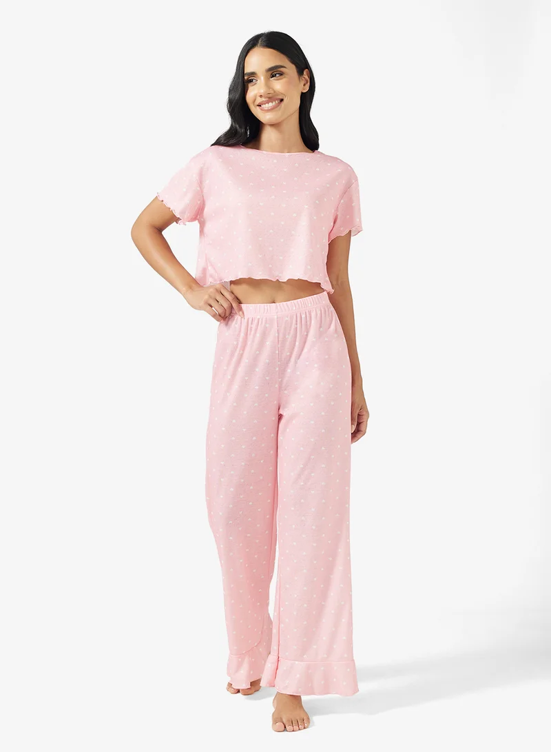 جينجر Relaxed Pointelle Top & Pant Lounge Set