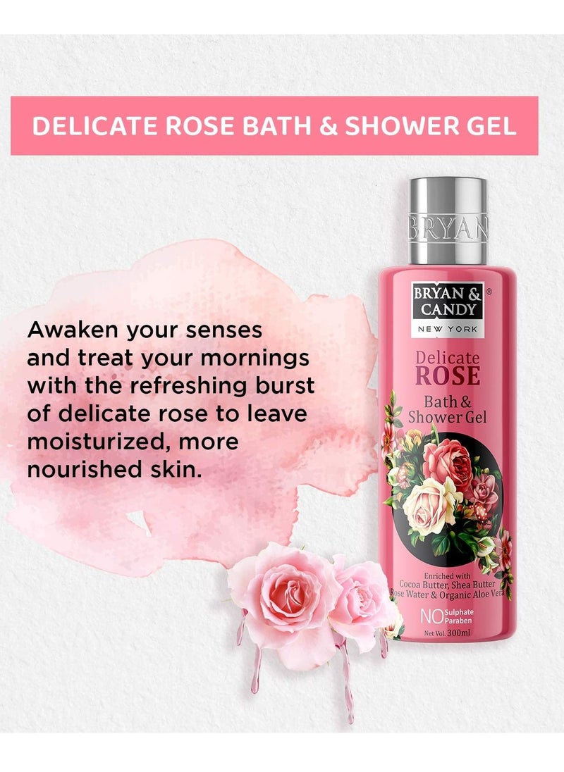 BRYAN & CANDY - Delicate Rose Bath Tub Gift for Men and Women Complete Home Spa Experience Shower Gel Body Butter Sugar Scrub Face Wash - Image 1