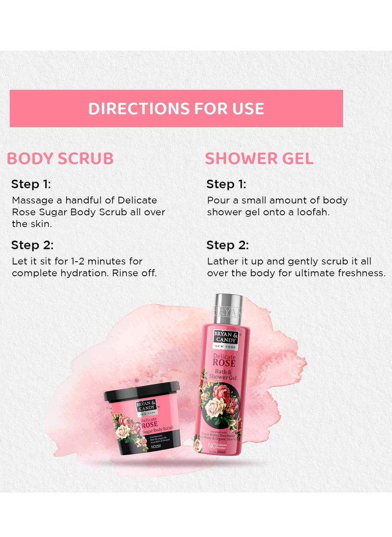 BRYAN & CANDY - Delicate Rose Bath Tub Gift for Men and Women Complete Home Spa Experience Shower Gel Body Butter Sugar Scrub Face Wash - Image 1