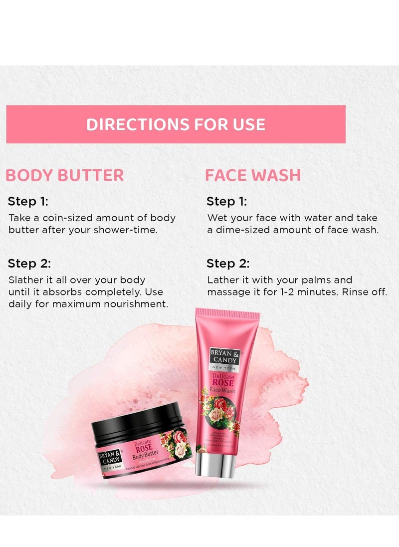 BRYAN & CANDY - Delicate Rose Bath Tub Gift for Men and Women Complete Home Spa Experience Shower Gel Body Butter Sugar Scrub Face Wash - Image 1