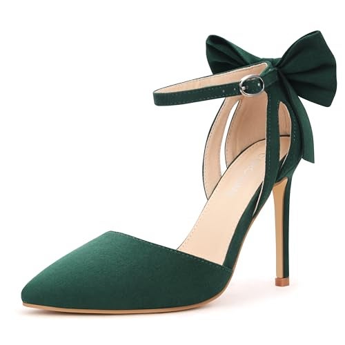 Carcuume Women's Closed Toe Heels Bow Stiletto Heel Sandals Pointed Toe Pumps Wedding Shoes, BELLEOO-Green-6 - Image 1