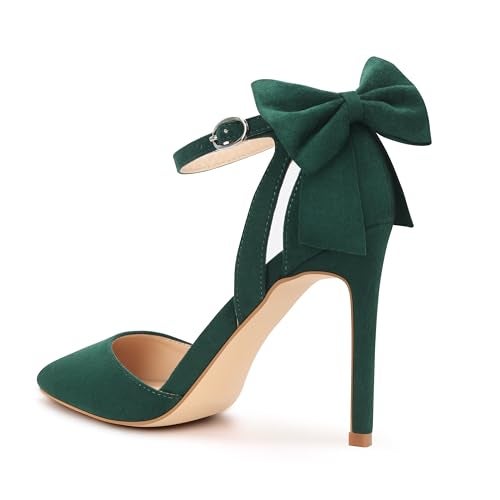 Carcuume Women's Closed Toe Heels Bow Stiletto Heel Sandals Pointed Toe Pumps Wedding Shoes, BELLEOO-Green-6 - Image 3