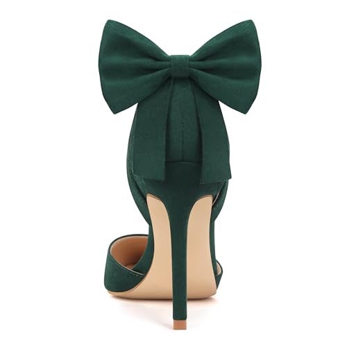 Carcuume Women's Closed Toe Heels Bow Stiletto Heel Sandals Pointed Toe Pumps Wedding Shoes, BELLEOO-Green-6 - Image 4