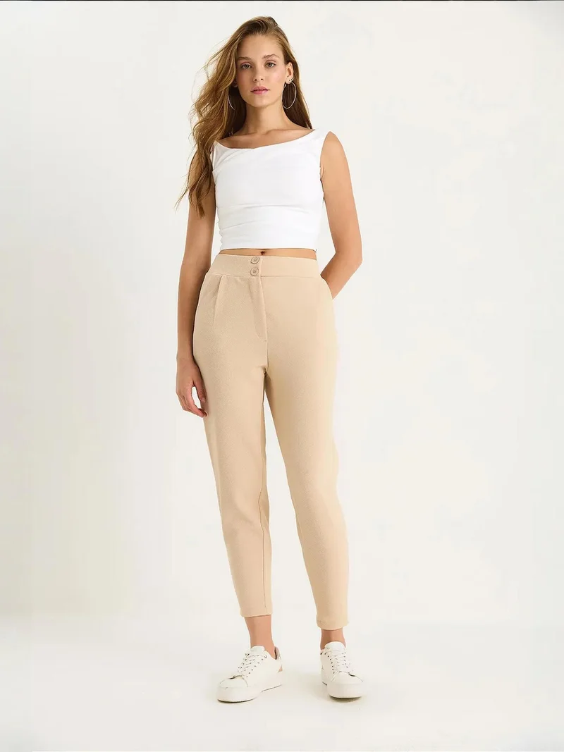 Bianco Lucci LUCCI Long Crepe Carrot Pants with Button Closure