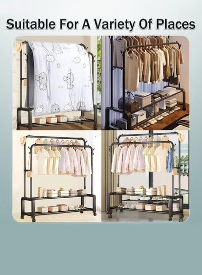 DMG TECH 3-in-1 Rolling Clothes Rack | 100KG Max Load | Metal Garment Rack with Wheels & Shoe Shelves – UAE Home Organizer - Image 4
