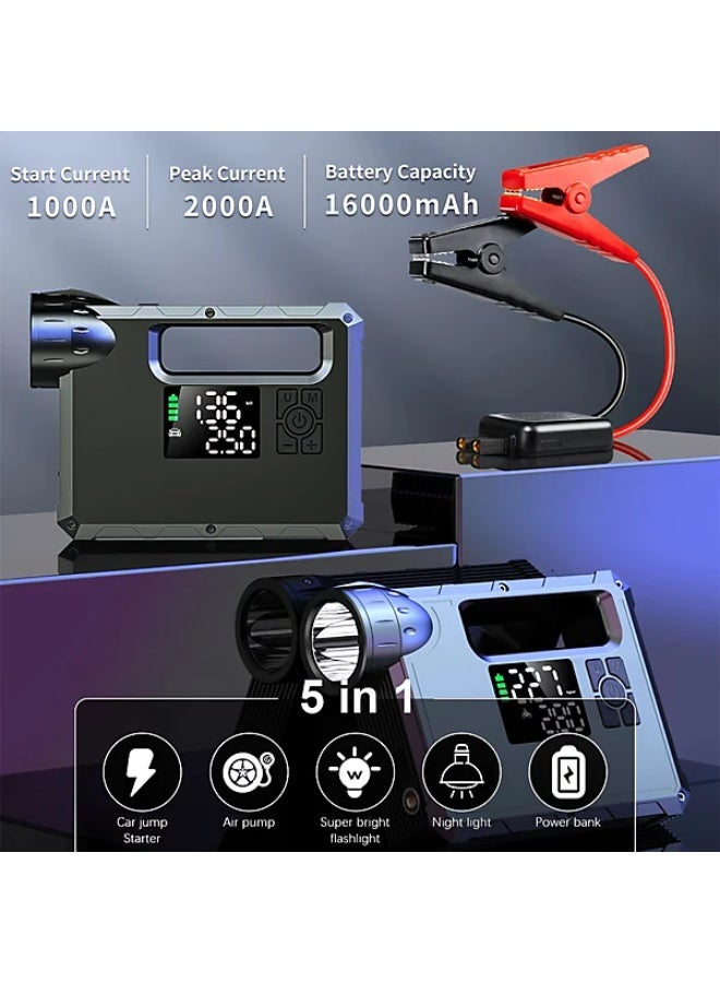 REBENUO Multi-Function Car Jump Starter 16000mAh with Air Compressor and LED Light - Image 5