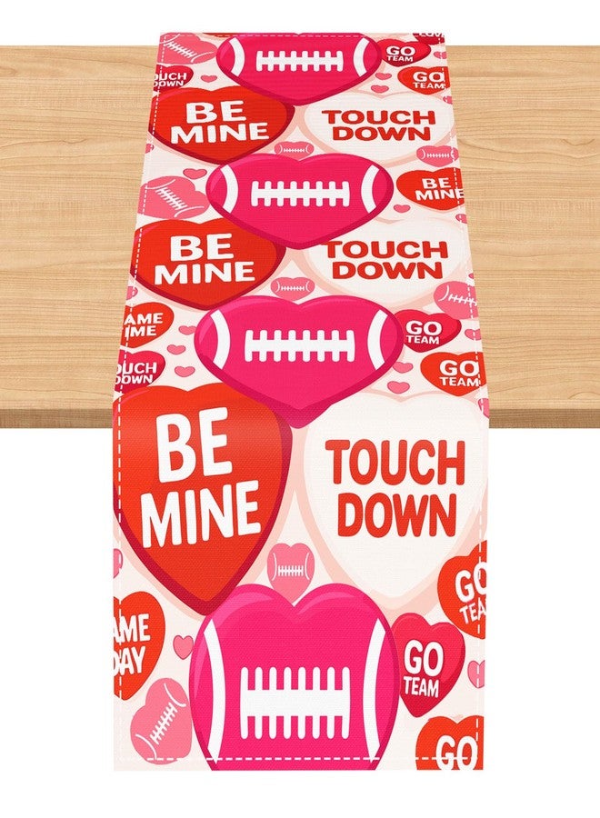 Breling Valentine's Day Football Table Runner 13 x 36 Inch Red Love Heart Touch Down Table Runner Football Birthday Party Decoration for Sport Home Kitchen Dining Party Supplies - Image 1