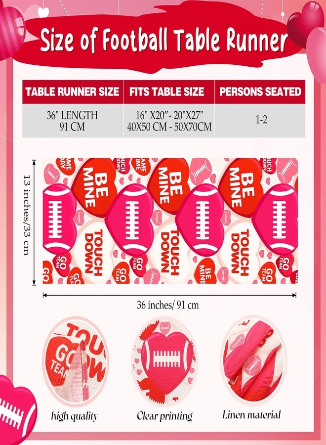 Breling Valentine's Day Football Table Runner 13 x 36 Inch Red Love Heart Touch Down Table Runner Football Birthday Party Decoration for Sport Home Kitchen Dining Party Supplies - Image 2