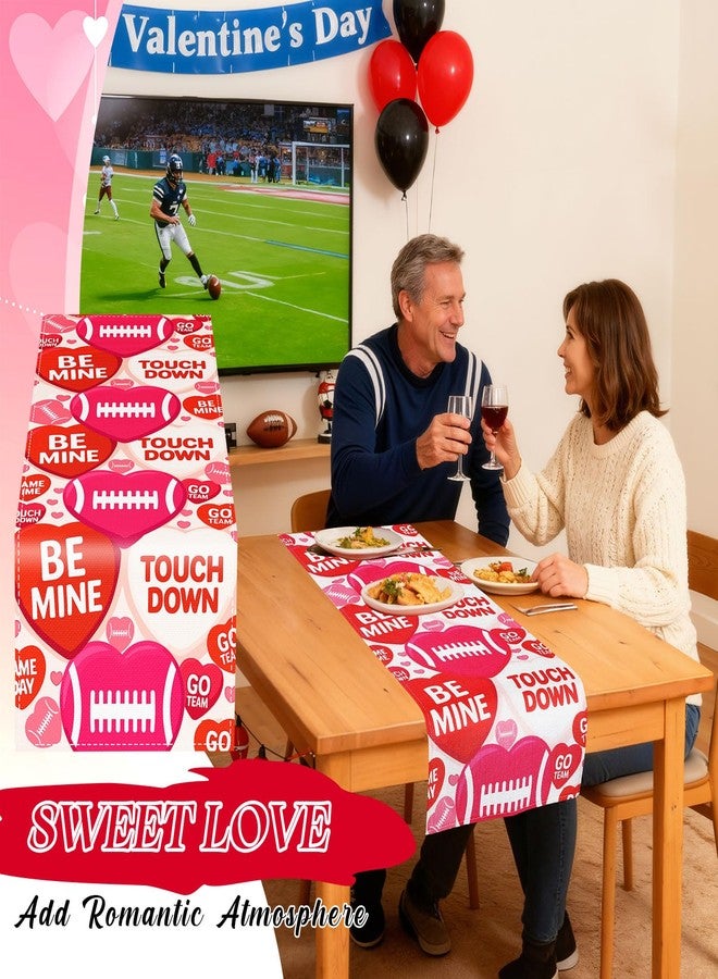 Breling Valentine's Day Football Table Runner 13 x 36 Inch Red Love Heart Touch Down Table Runner Football Birthday Party Decoration for Sport Home Kitchen Dining Party Supplies - Image 3