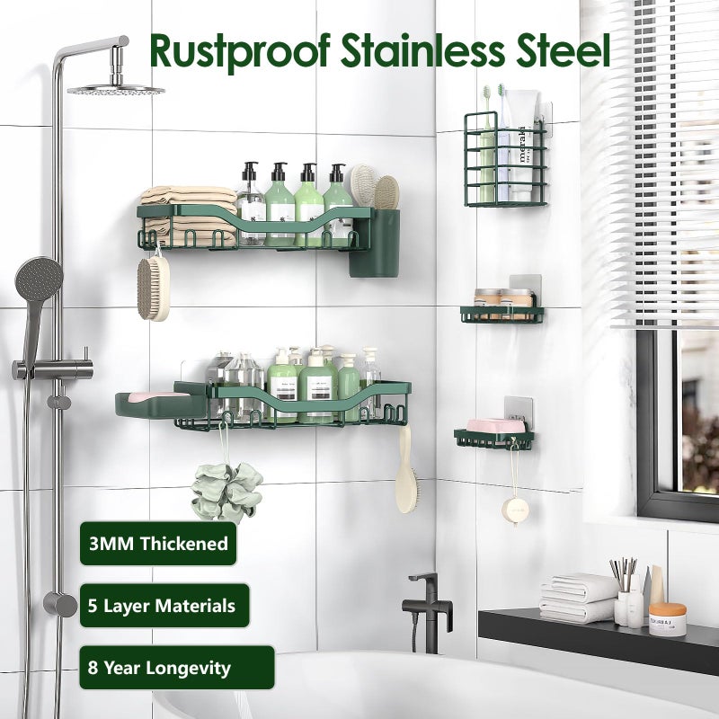 NESOMI Shower Caddy Adhesive Shower Organizer 7-Pack, Rustproof Stainless Steel Bathroom Shelves, Large Capacity No-Drill Rack Storage Accessories with Soap Dish Toothbrush Holder Hooks - Image 5