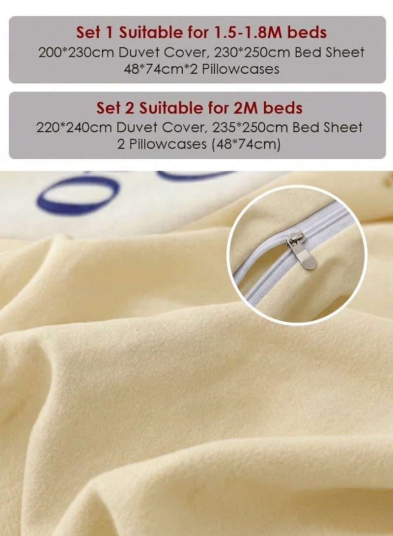 Purrhappy 4-Piece Bedding Fitted Sheet Hotel-Grade Premium Bedding Set, Breathable Wrinkle-Free Bed Linen For 1.5-1.8m Double Beds, High-Density 100% Washed Cotton Fabric, Machine Washable Without Deformation, Active Plant Dyeing Hypoallergenic Sheets & Pillowcases For Hotel-Grade Bed Linens For Home, Rental & Hospitality Use, Pale Cream Yellow - Image 2