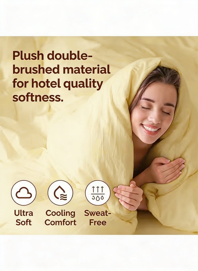 Purrhappy 4-Piece Bedding Fitted Sheet Hotel-Grade Premium Bedding Set, Breathable Wrinkle-Free Bed Linen For 1.5-1.8m Double Beds, High-Density 100% Washed Cotton Fabric, Machine Washable Without Deformation, Active Plant Dyeing Hypoallergenic Sheets & Pillowcases For Hotel-Grade Bed Linens For Home, Rental & Hospitality Use, Pale Cream Yellow - Image 3