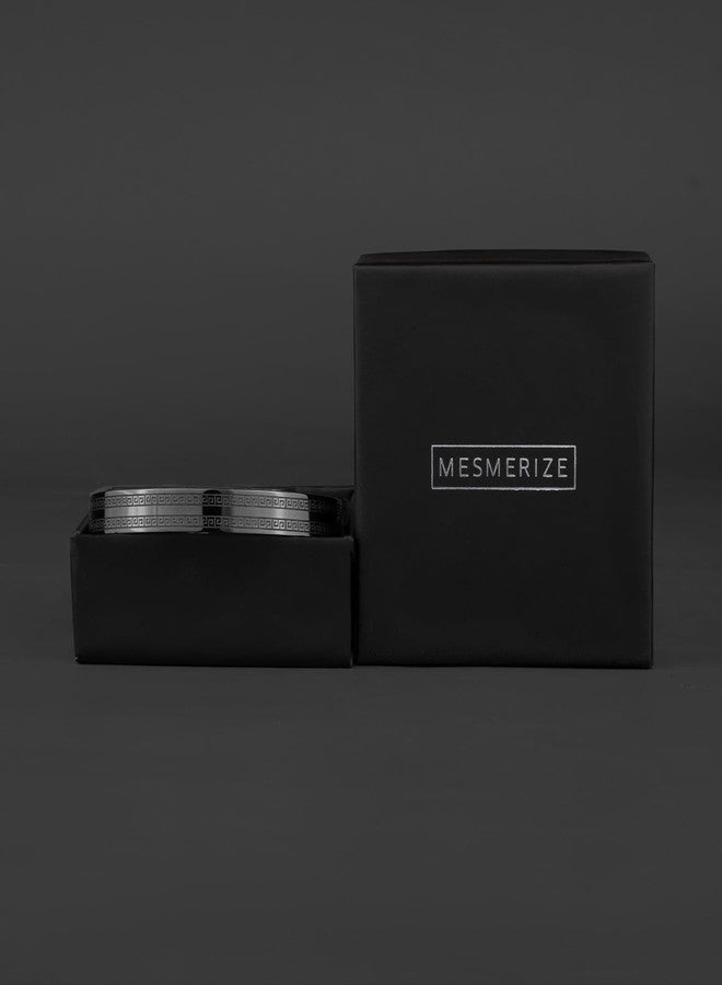 Mesmerize Atticus Stainless Steel Kada Bracelet for Men – Durable, Anti-Tarnish, Water & Sweat Resistant, Hypoallergenic, Stylish & Comfortable Fit – Premium Gift Box Included (Black, L) - Image 2