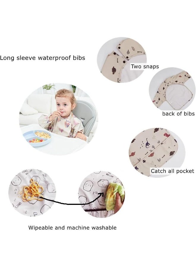 GZMM Waterproof Baby Bibs,Infant Toddler Long Sleeve Feeding Bib With Food Catcher,Easy Clean & Washable - Image 3