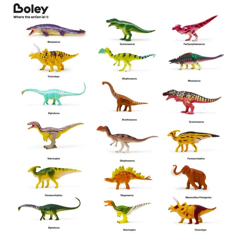 BOLEY مجموعة ألعاب الديناصورات بويلي 18 قطعة 4" - شخصيات ديناصور وماموث تعليمية - ألعاب واقعية للأطفال - مثالية للتعلم واللعب - هدايا رائعة لحفلات عيد الميلاد - آمنة ومتينة - للأعمار 3 سنوات فما فوق - Image 2