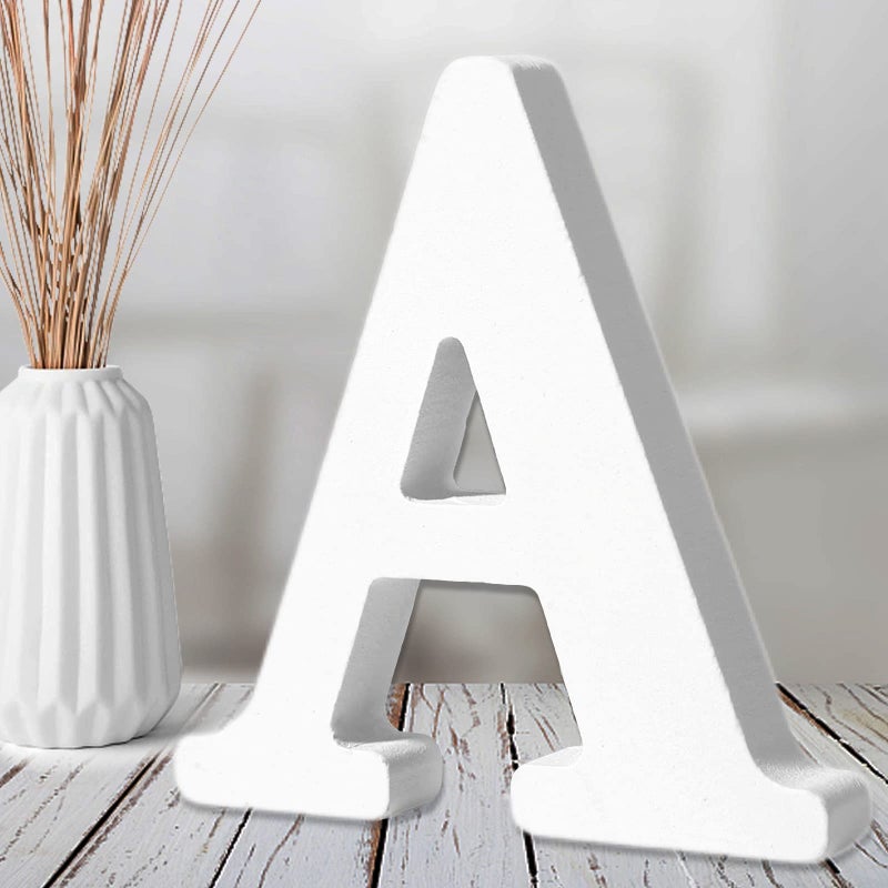 AOCEAN 6 Inch White Wood Letters  Unfinished Wood Letters for Wall Christmas Decor Standing Letters Slices Sign Board Decoration for Xmas Home Party Projects A